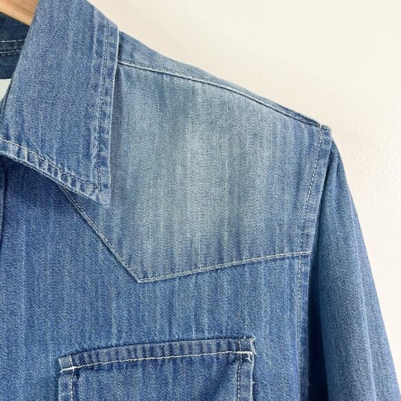 Ditch Plains Mens Denim Western Pearl Snap Cowboy Cut Shirt - Blue, Size M - Picture 4 of 10